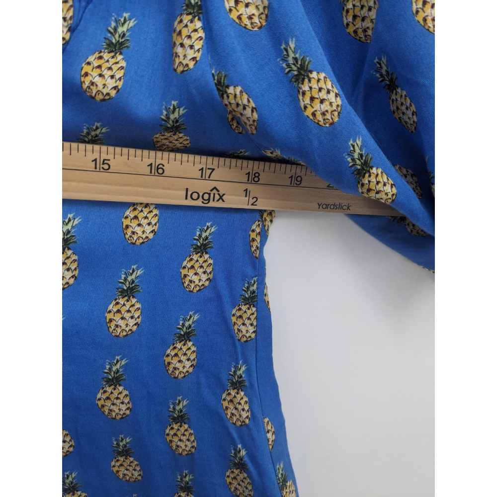 Zara Shirt Womens Large Blue‎ Pineapple Print Smocked Boho Flowy V Neck Top - Picture 8 of 9